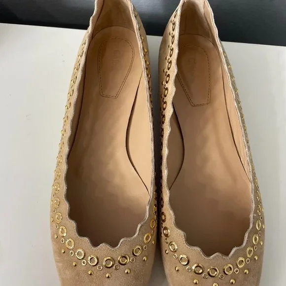 CHLOE Flo Grommet Scalloped Suede Ballerina Flat size 39